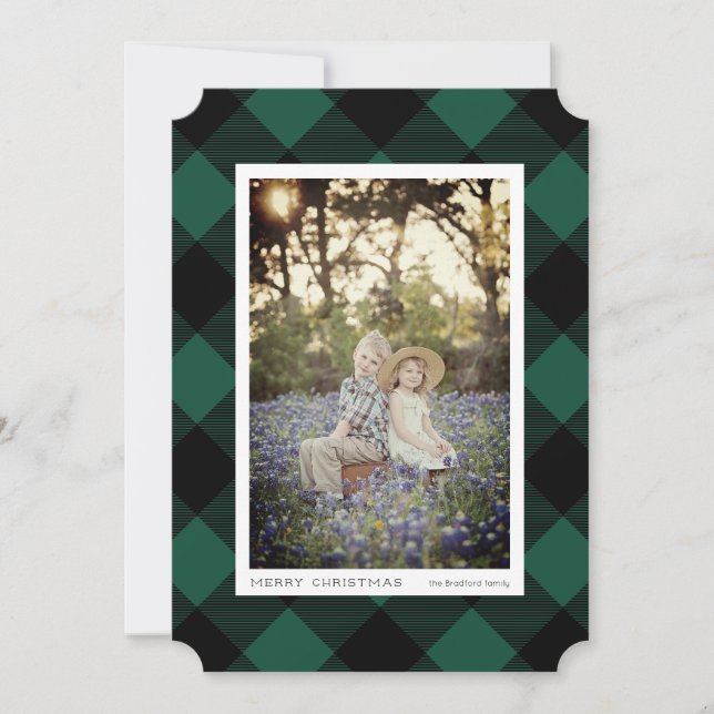 Buffalo Check on Dark Teal Photo Holiday (Front)