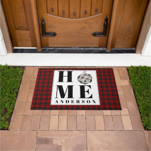Buffalo check ornament "Home" personalised Doormat