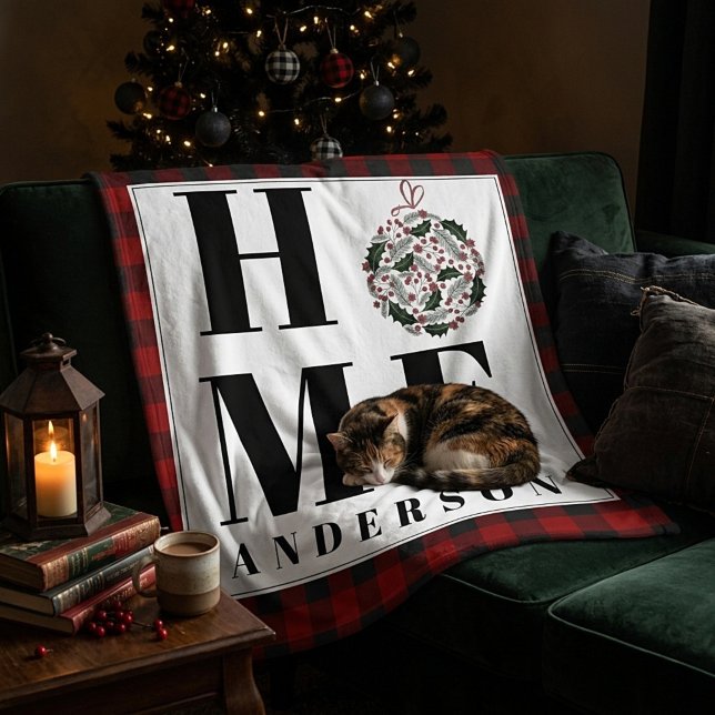 Buffalo check ornament "Home" personalised Fleece Blanket (Creator Uploaded)