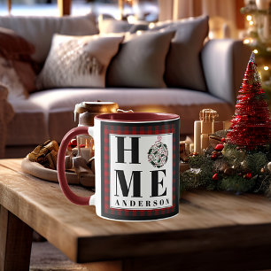 Buffalo check ornament "Home" personalised Mug