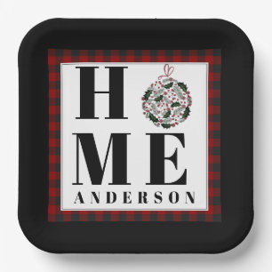 Buffalo check ornament "Home" personalised Paper Plate