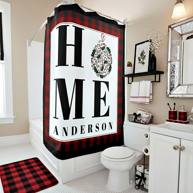 Buffalo check ornament "Home" personalised Shower Curtain (Creator Uploaded)
