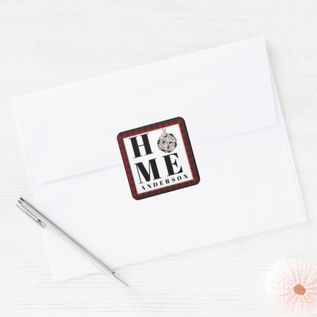 Buffalo check ornament "Home" personalised Square Sticker (Envelope)