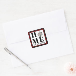 Buffalo check ornament "Home" personalised Square Sticker