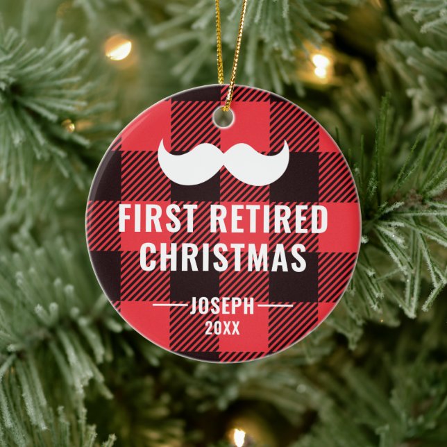Buffalo Check Personalised Retirement Gift for Him Ceramic Ornament (Tree)