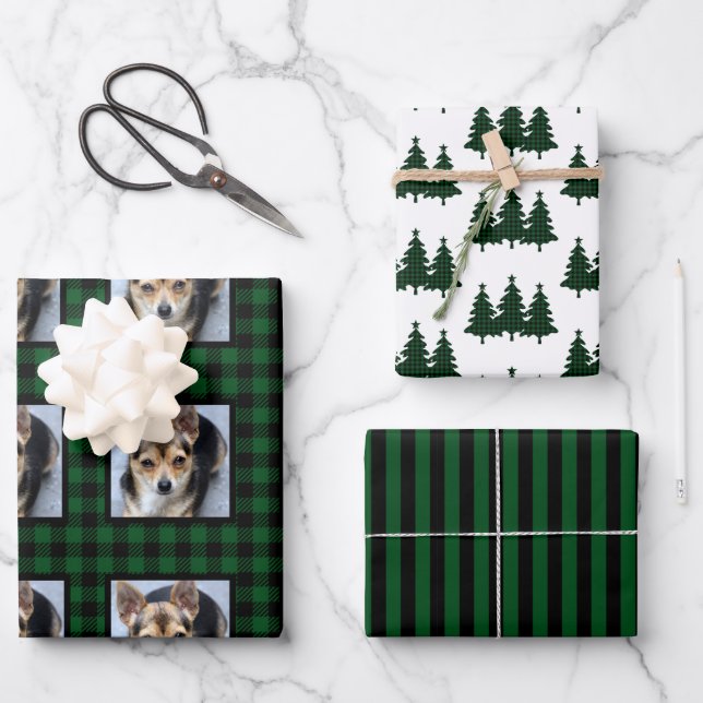 Buffalo Check Pet Photo Christmas Wrapping Paper Sheet (Front)