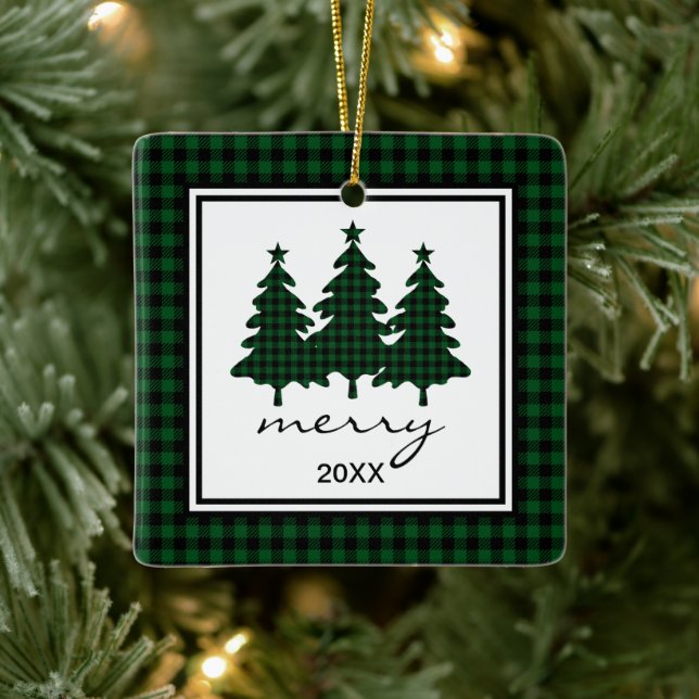 Buffalo Check Photo Ceramic Ornament (Tree)