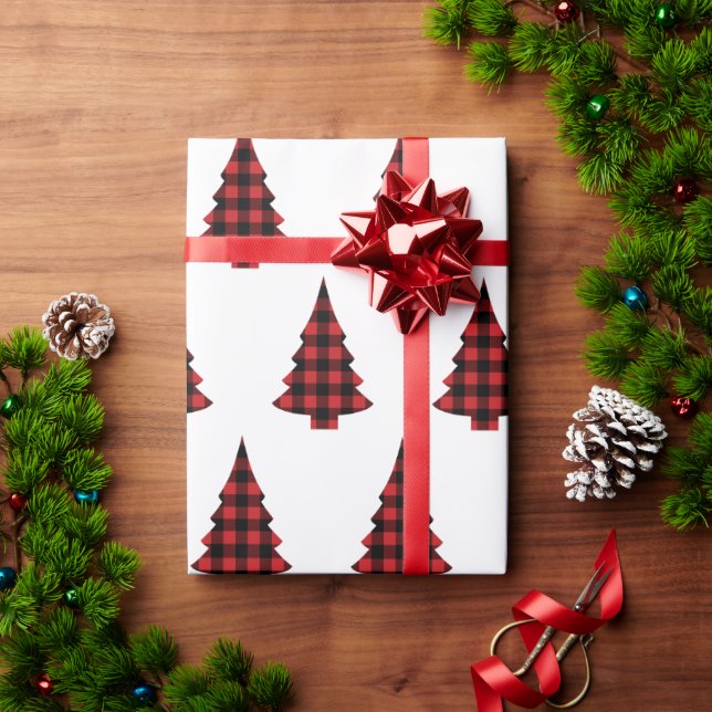 Buffalo Check Pine Trees Rustic Wrapping Paper (Holiday Gift)