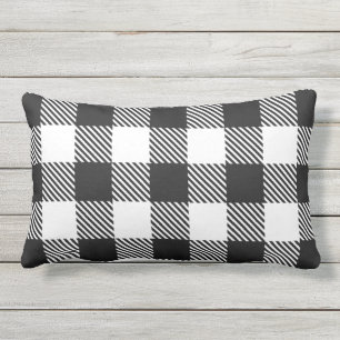 Buffalo Check Plaid Black White Outdoor Lumbar Cushion