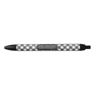 Buffalo Check Plaid Black & White Personalised Black Ink Pen