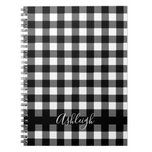 Buffalo Check Plaid Chic Handwritten Script Name Notebook