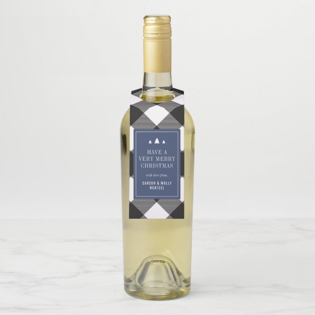 Buffalo Check Plaid Christmas Personalised Gift Bottle Tag (On Bottle)