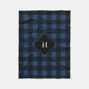 Buffalo Check Plaid Custom Colour Blue Monogram Fleece Blanket