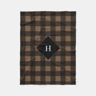 Buffalo Check Plaid Custom Colour Brown Monogram Fleece Blanket