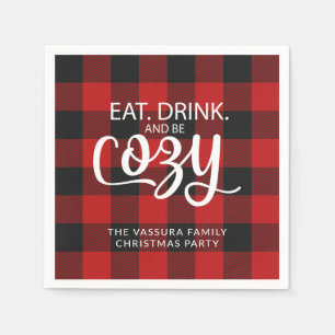 Buffalo Check Plaid Eat Drink Be Cosy Christmas Napkin