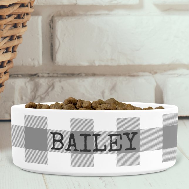 Buffalo Check Plaid Grey Farmhouse Personalised Bowl (Creator Uploaded)