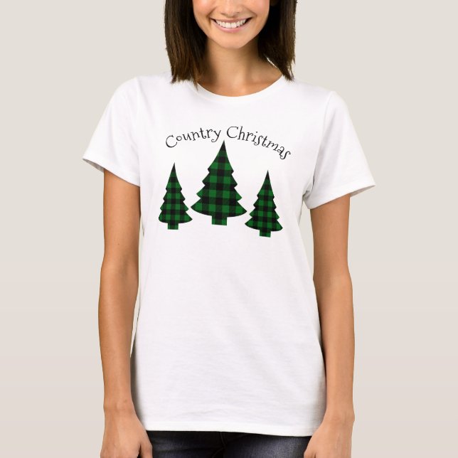 Buffalo Check Plaid Holiday Country Christmas T-Shirt (Front)