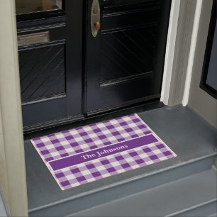 Buffalo Check Plaid Purple and White Personalise Doormat