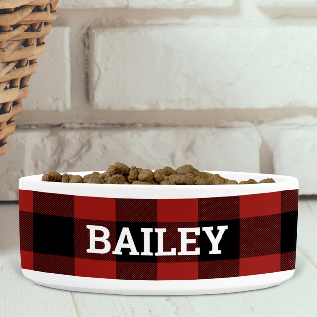 Buffalo Check Plaid Red and Black Personalised Bowl (Creator Uploaded)