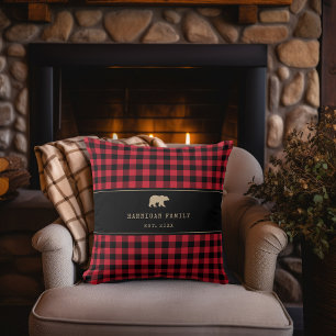 Buffalo Check Plaid Rustic Red and Black Family  Cushion