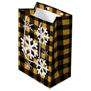 Buffalo Check Plaid & White Snowflakes Medium Gift Bag