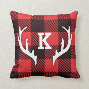 Buffalo Check Plaid with Antler Monogram Cushion