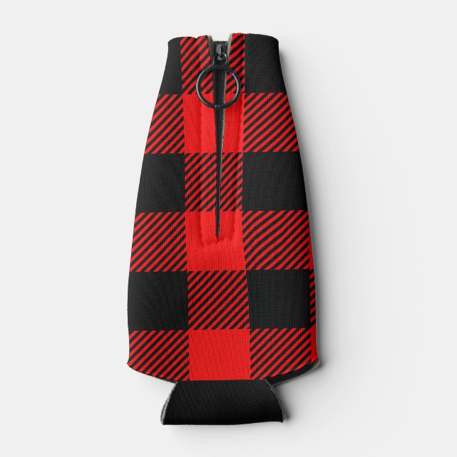 Buffalo Check Red and Black Lumberjack Plaid Decor Bottle Cooler (Back)