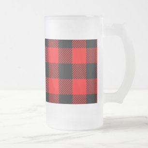 Buffalo Check Red and Black Lumberjack Plaid Decor Frosted Glass Beer Mug