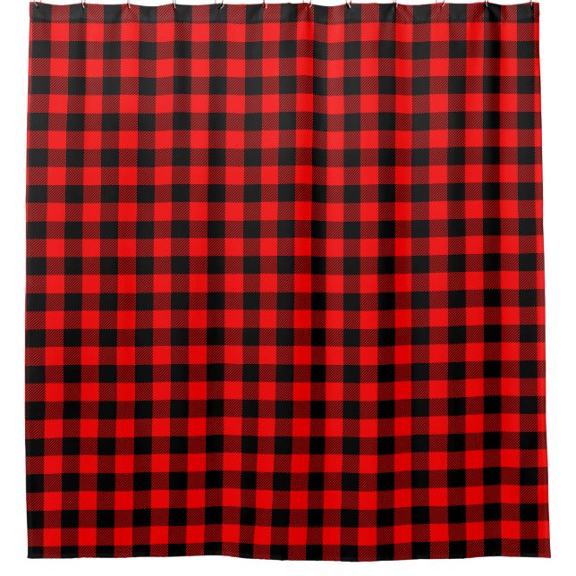 Buffalo Check Red and Black Lumberjack Plaid Decor Shower Curtain (Front)