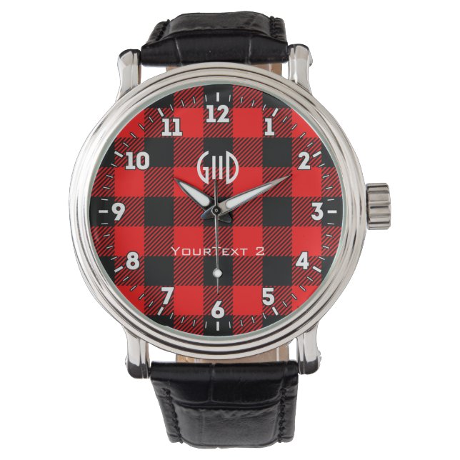 Buffalo Check Red and Black Lumberjack Plaid Decor Watch (Front)