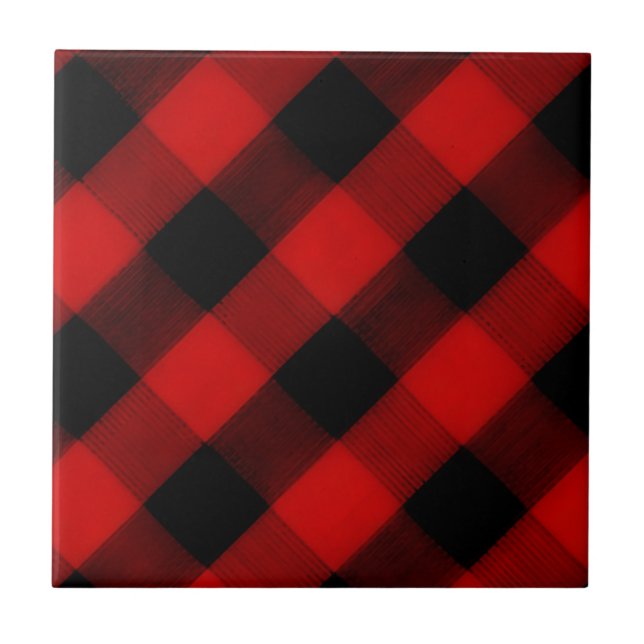 Buffalo Check Red and Black Plaid Ceramic Tile (Front)