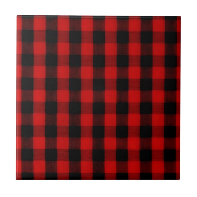 Buffalo Check Red and Black Plaid Ceramic Tile (Front)