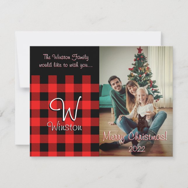 Buffalo Check Red Plaid Christmas Card (Front)