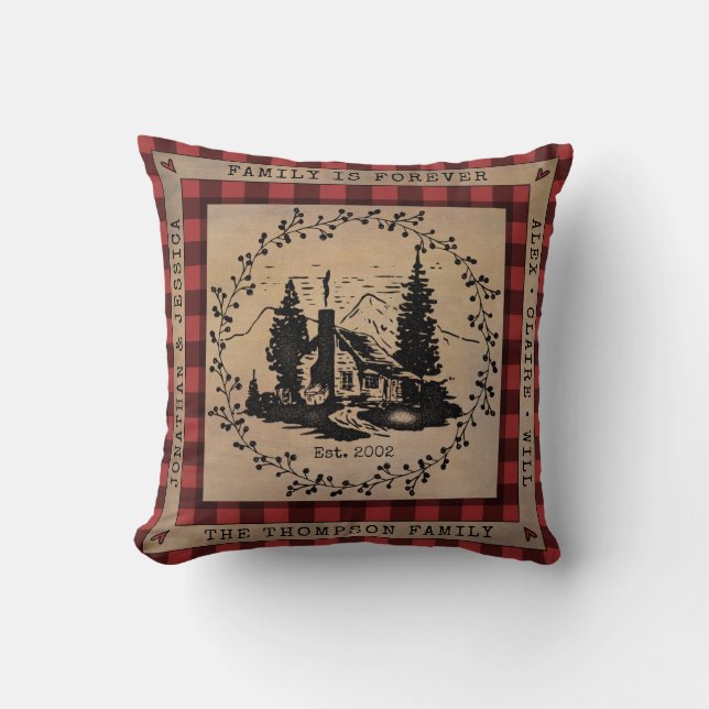 Buffalo Check Rustic Cabin Personalised Cushion (Front)