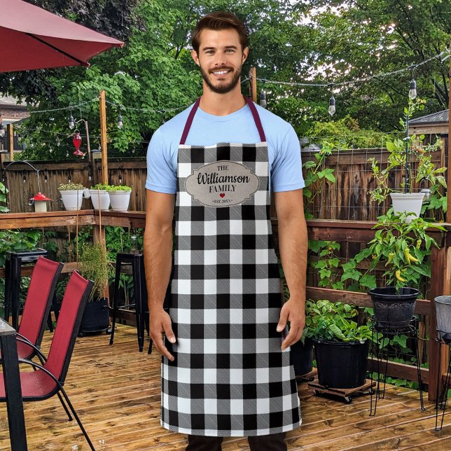 Buffalo Check Rustic Country Family Name Apron (Creator Uploaded)