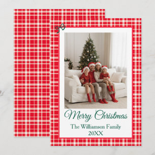 Buffalo Check Style Photo Frame Merry Christmas Holiday Card