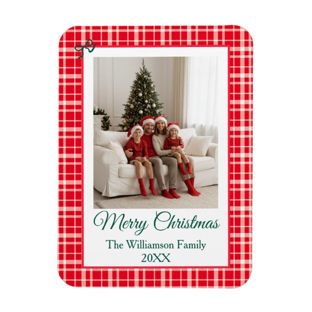 Buffalo Check Style Photo Frame Merry Christmas Magnet (Vertical)