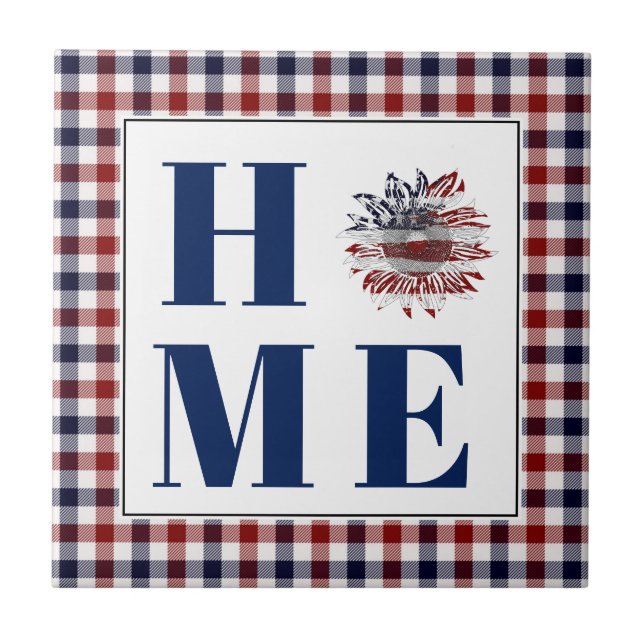 Buffalo check sunflower "Home"  Ceramic Tile (Front)