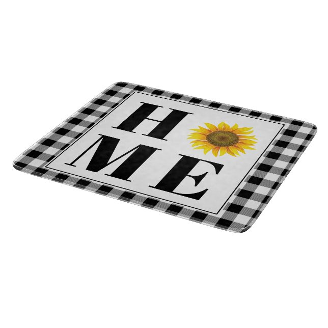 Buffalo check sunflower "Home"  Cutting Board (Corner)