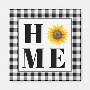 Buffalo check sunflower "Home" Magnet