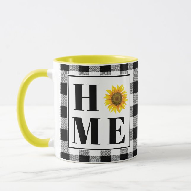 Buffalo check sunflower "Home"   Mug (Left)