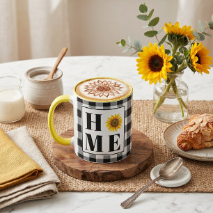 Buffalo check sunflower "Home" Mug