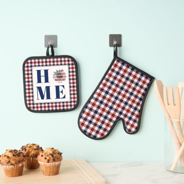 Buffalo check sunflower "Home"  Oven Mitt & Pot Holder Set (Insitu(Hanging))