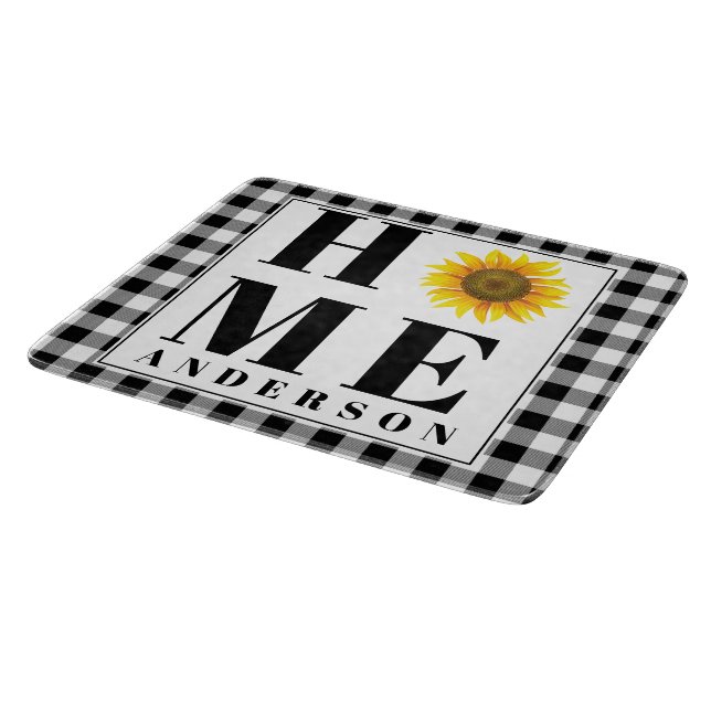 Buffalo check sunflower "Home" personalised Cutting Board (Corner)