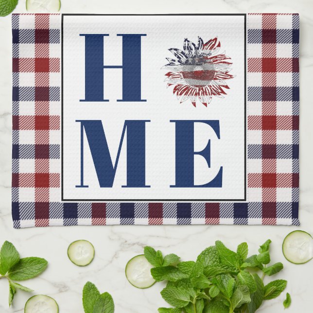 Buffalo check sunflower "Home"  Tea Towel (Folded)