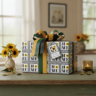Buffalo check sunflower "Home"   Wrapping Paper