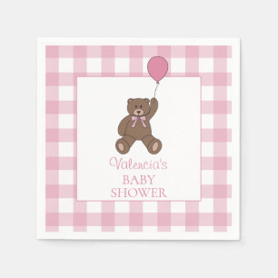 Buffalo Check Teddy Bear and Balloon Baby Shower Napkin