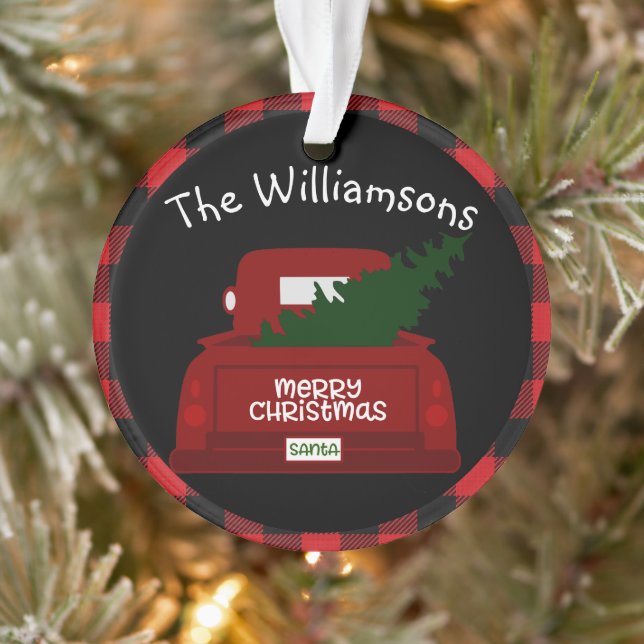 Buffalo Check Vintage Truck Personalised Ornament (Tree)