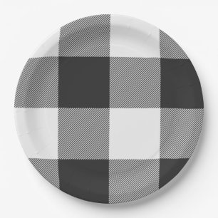 Buffalo Check White and Black Squares Plaid Big Paper Plate