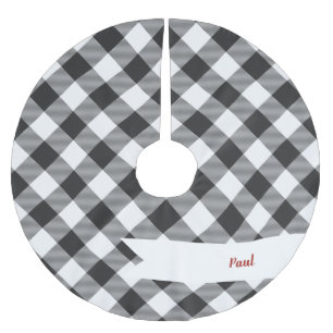 Buffalo Check White and Black Squares Plaid Brushed Polyester Tree Skirt